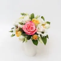 Цветочный стаканчик № 123 с розой и белой эустомой  — фото 70