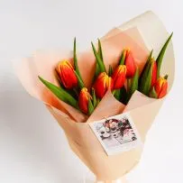 Букет № 572 из 7 оранжевых тюльпанов  — фото 7