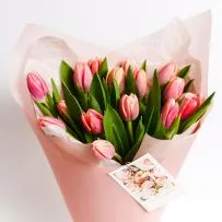 Букет № 567 из 15 розовых тюльпанов — фото 17