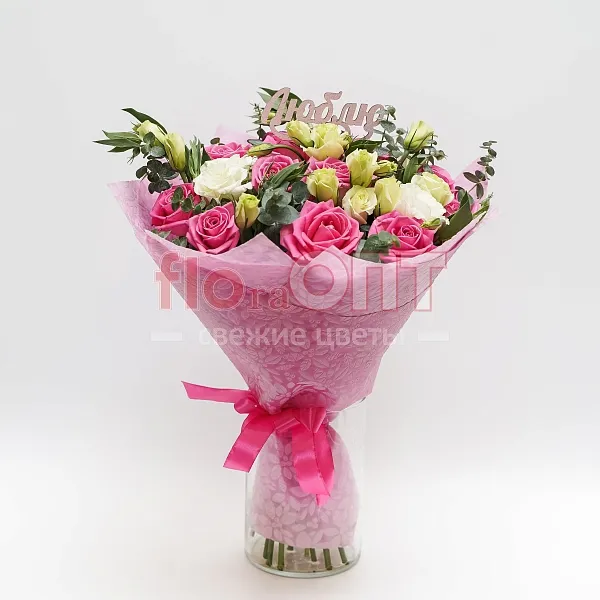Букет № 273 с розами и белой эустомой — фото 1