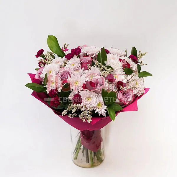 Букет № 365 с сиреневыми розами и хризантемой  — фото 3