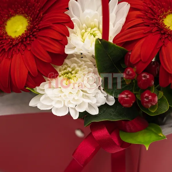 Композиция № 175 красная с герберами  — фото 5