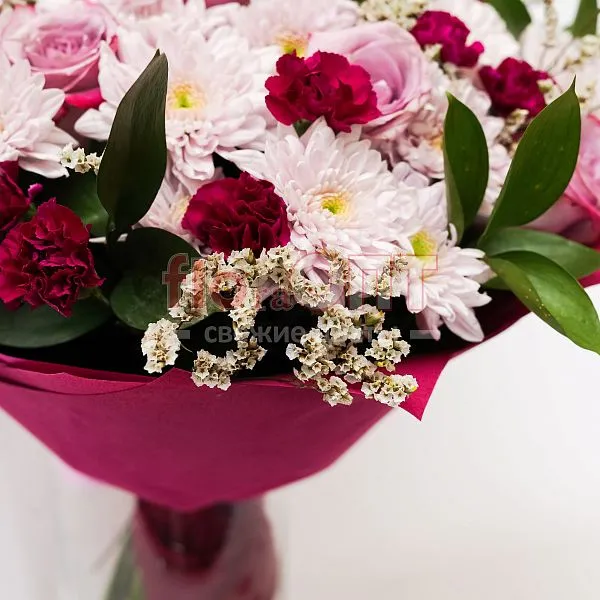 Букет № 365 с сиреневыми розами и хризантемой  — фото 4