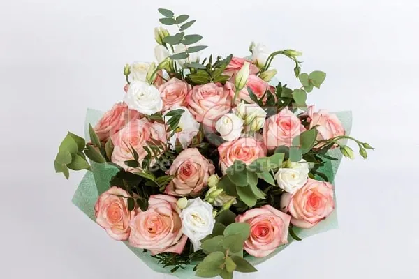 Букет № 123 из чайных роз и эустомы — фото 2
