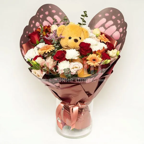 Букет № 538 с игрушкой сборный — фото 1