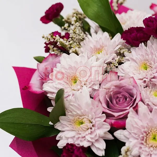 Букет № 365 с сиреневыми розами и хризантемой  — фото 5