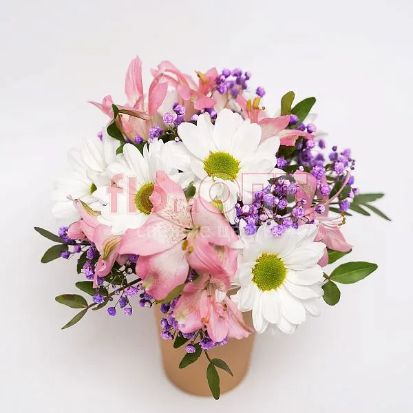 Цветочный стаканчик № 143 с розовой альстромерией  — фото 4