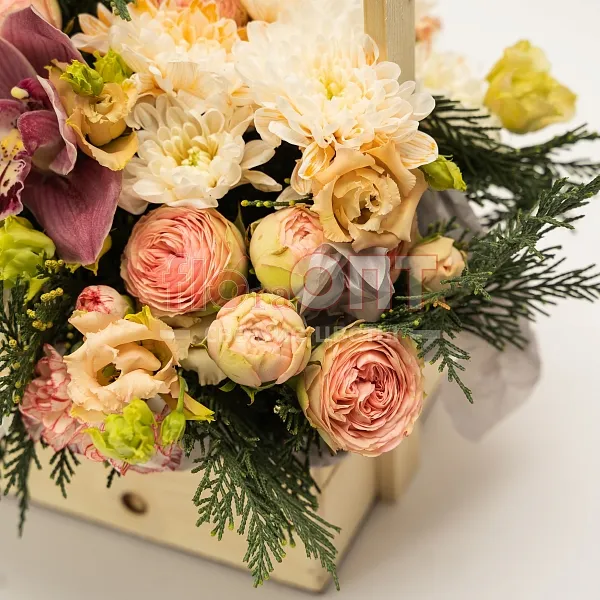 Композиция № 208 в ящике сборная с орхидеей  — фото 4