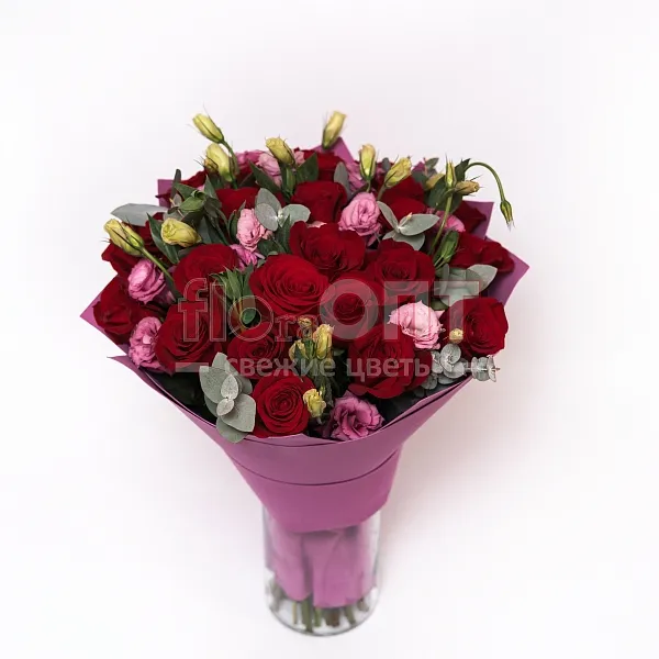 Букет № 445 с красными розами и эустомой  — фото 3