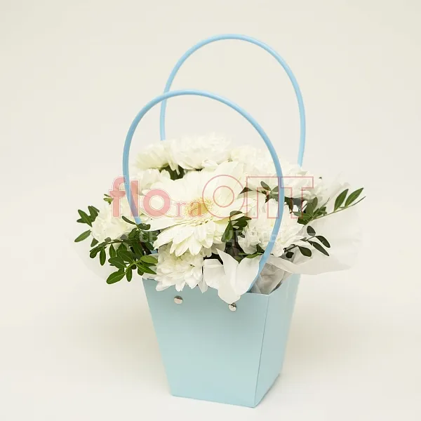 Коробка № 267 голубая с белой герберой — фото 1