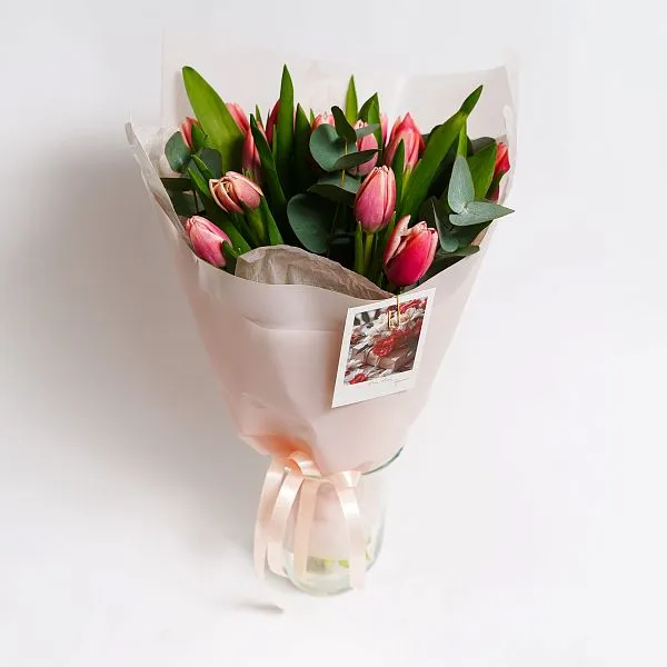 Букет № 574 из 15 розовых тюльпанов  — фото 2