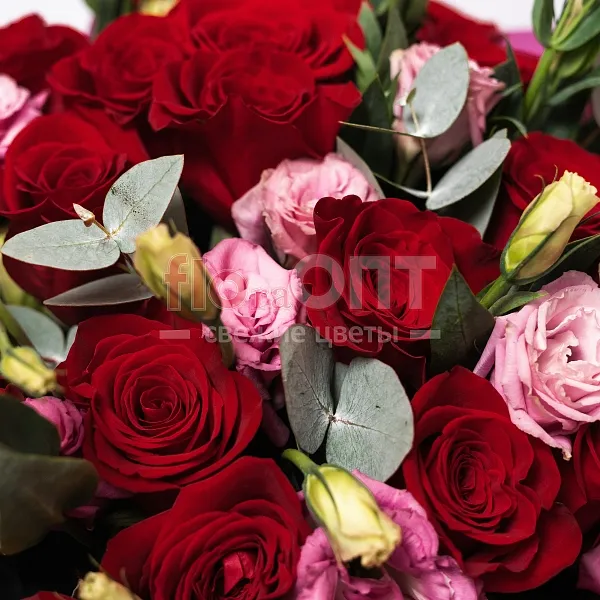 Букет № 445 с красными розами и эустомой  — фото 5