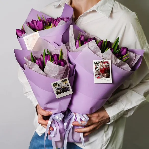 Букет № 569 из 7 сиреневых тюльпанов  — фото 1