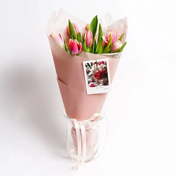 Букет № 565 с розовыми тюльпанами  — фото 3