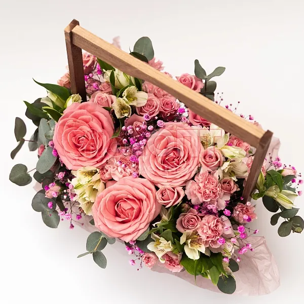 Композиция № 187 сборная в деревянном кашпо — фото 2