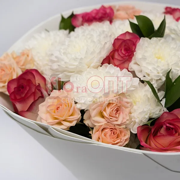 Букет № 513 с белой хризантемой и розой  — фото 2