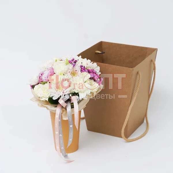 Цветочный стаканчик № 151 в бело-розовом цвете — фото 1