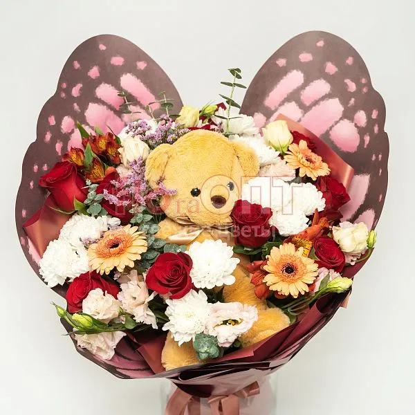 Букет № 538 с игрушкой сборный — фото 2