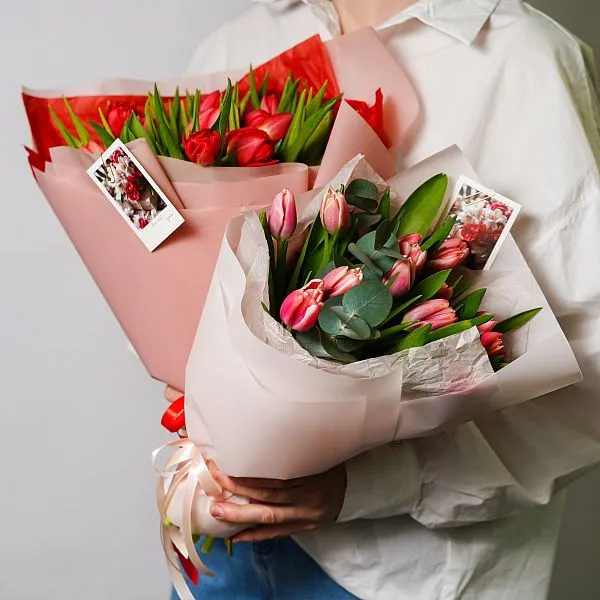 Букет № 574 из 15 розовых тюльпанов  — фото 1