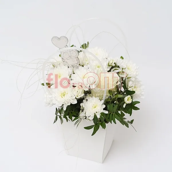 Композиция № 185 белая с хризантемой  — фото 4