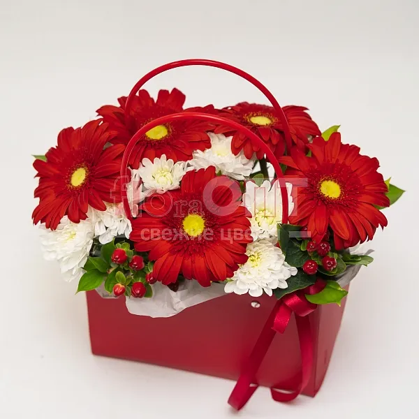 Композиция № 175 красная с герберами  — фото 3