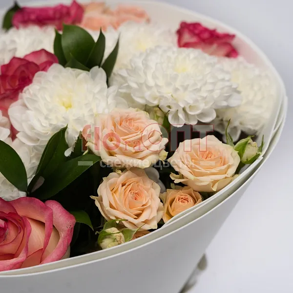 Букет № 513 с белой хризантемой и розой  — фото 3