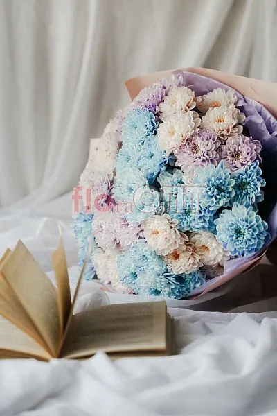 Букет № 555 из крашеных кустовых хризантем  — фото 1