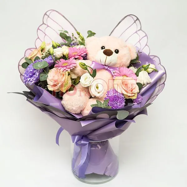 Букет № 541 фиолетовый с игрушкой  — фото 2