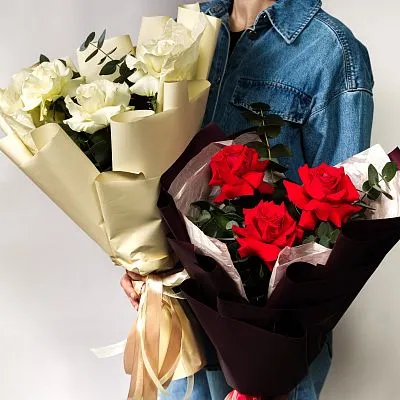 Букет Моно № 562 с белой французской розой и эвкалиптом  — фото 6