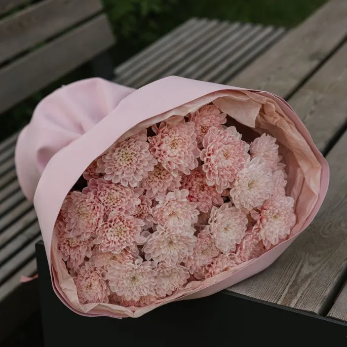 Букет Зефирка №15 из розовых крашеных хризантем — фото 9