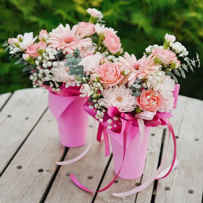 Стаканчик Сборный №3 с розовой герберой и кустовыми розами — фото 45