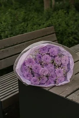 Букет Зефирка №16 из сиреневых крашеных хризантем — фото 6